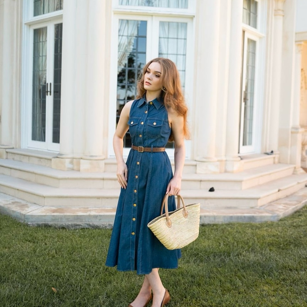 Goelia denim dress w belt - Picture 9 of 16